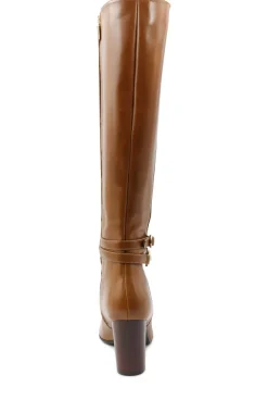 Bruno Magli Adriana Knee High Block Heel Leather Boot Cognac Clearance