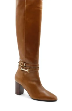 Bruno Magli Adriana Knee High Block Heel Leather Boot Cognac Clearance