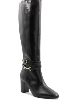Bruno Magli Adriana Knee High Block Heel Leather Boot Black Outlet