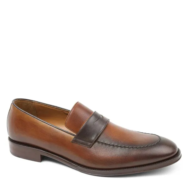 Bruno Magli Arezzo Burnished Penny Loafer Cognac/Dark Brown Best