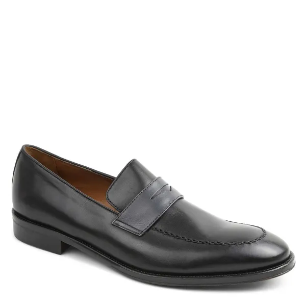 Bruno Magli Arezzo Burnished Penny Loafer Black/Dark Grey Sale
