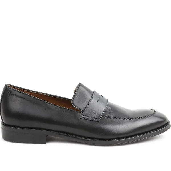 Bruno Magli Arezzo Burnished Penny Loafer Black/Dark Grey Sale