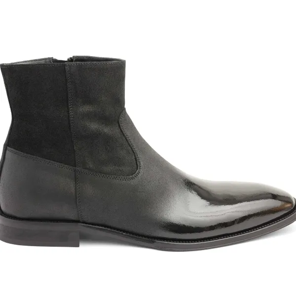 Bruno Magli Armando Patent Ombre Suede Zip Boot - Black Black Suede/Patent New