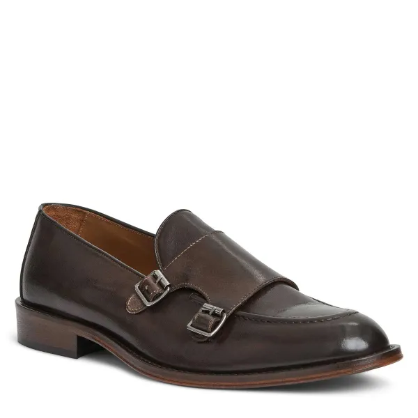 Bruno Magli Biagio Double Monk Slip On Loafer Leather Brown Discount