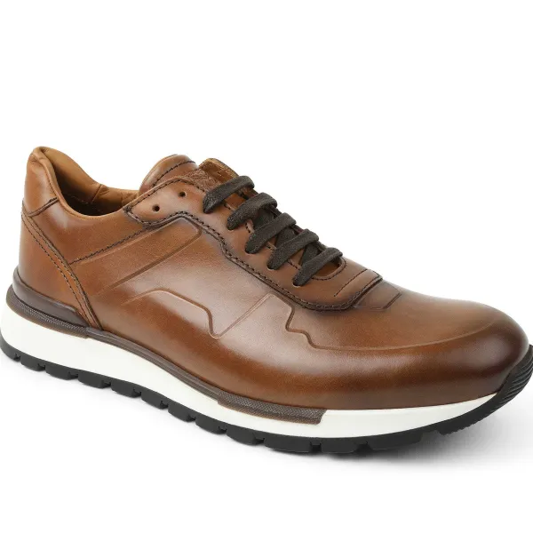 Bruno Magli Davio Hand-Burnished Leather Sneaker Cognac Leather Outlet