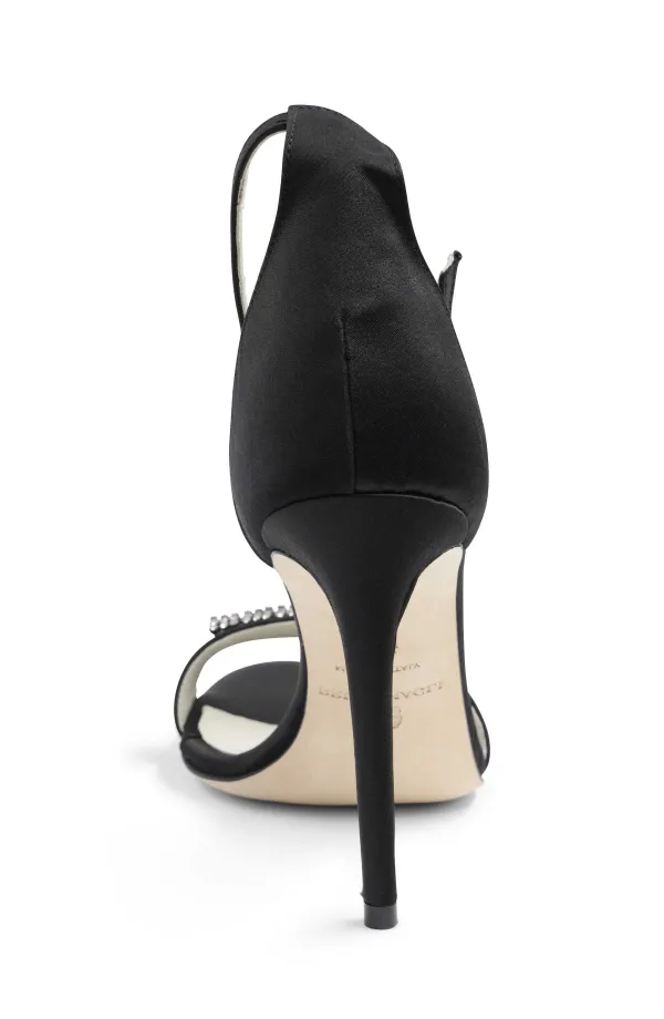 Bruno Magli Estelle Embellished Open-Toe Heel Black Satin Best