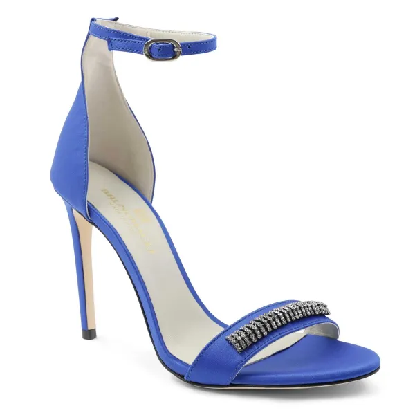 Bruno Magli Estelle Embellished Open-Toe Heel Blue Satin Best