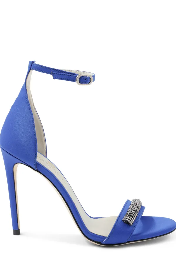 Bruno Magli Estelle Embellished Open-Toe Heel Blue Satin Best