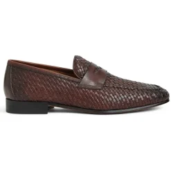 Bruno Magli Manfredo Slip On Loafer Leather Brown Woven Outlet