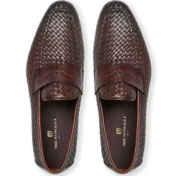 Bruno Magli Manfredo Slip On Loafer Leather Brown Woven Outlet