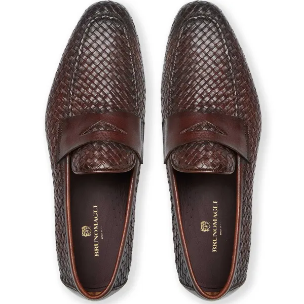 Bruno Magli Manfredo Slip On Loafer Leather Brown Woven Outlet