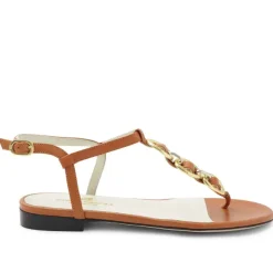 Bruno Magli Marina Leather Embellished Thong Sandal Cognac Outlet