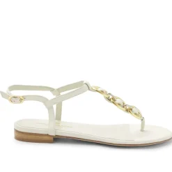 Bruno Magli Marina Leather Embellished Thong Sandal Off White