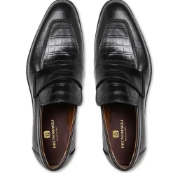 Bruno Magli Nathan Penny Loafer- Black Croc Black Croc-Print Leather Sale