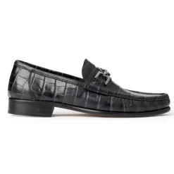 Bruno Magli Trieste Classic Moccasin- Black Croc Black Croc-Print Leather Outlet
