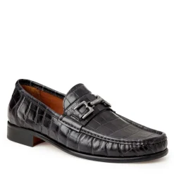 Bruno Magli Trieste Classic Moccasin- Black Croc Black Croc-Print Leather Outlet