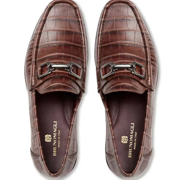 Bruno Magli Trieste Classic Moccasin- Brown Croc Brown Croc-Print Leather Discount