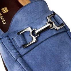Bruno Magli Trieste Classic Suede Moccasin Light Blue Suede Hot